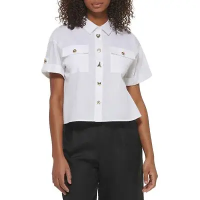 Karl Lagerfeld Paris Womens White Cotton Utility Top Blouse Shirt M BHFO 9855 • $48.99