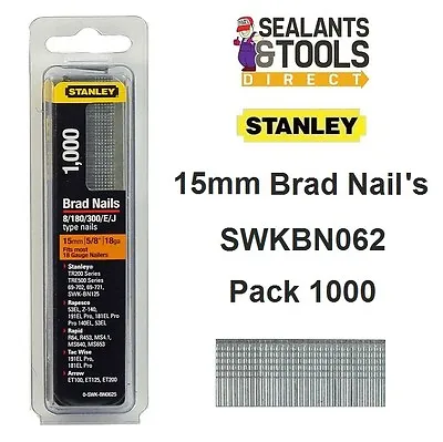 £5.77 • Buy Stanley Brad Nailer Nails 15mm 18g SWKBN062 1000pk 0-SWK-BN062