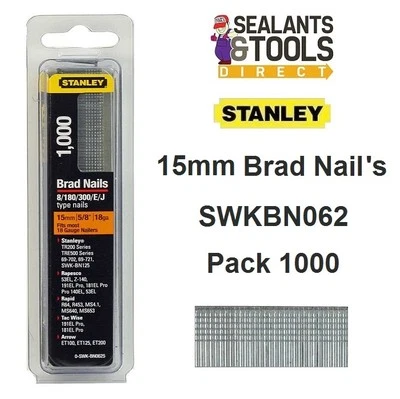 £5.77 • Buy Stanley Brad Nailer Nails 15mm 18g SWKBN062 1000pk 0-SWK-BN062