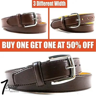 Men's Brown Genuine Leather Metal Buckle Causal Jean Dress Belt Size M L XL  • $6.99