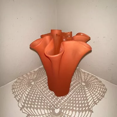 Vintage Muurla Orange Frosted Handkerchief Vase 8 1/2” High Finland Very Nice! • $54.99