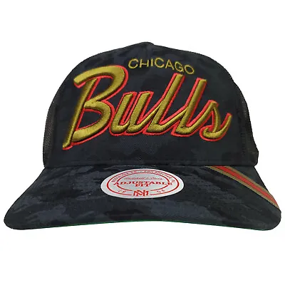 Chicago Bulls Mitchell & Ness Trucker Snapback Hat 3D Logo Black Camo Cap NWT • $31.99