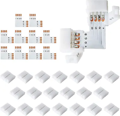 L Shape 4-Pin LED Connectors 10-Pack With 22Pcs Clips 10Mm For Strip Lights • $12.40