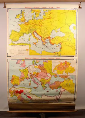 Vtg 1966 Denoyer-Geppert Pull Down School Map Europe 1360 Large Chart 43  X 60  • $299.99