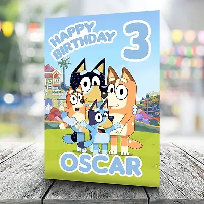 £3.49 • Buy Bluey Birthday Card - Personalise With Any Name And Age