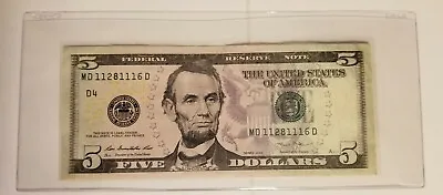 2013 (D) $5 Five Dollar Bill Federal Reserve Note Cleveland Fancy Serial 5 1s  • $10.95