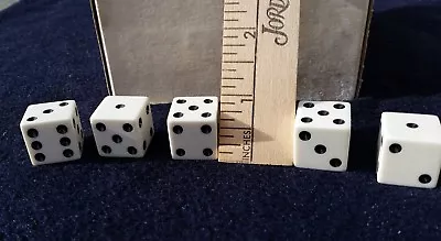 Set Of 5 6 Sided Dice White With Black Pips 3/4  Square New Japan • $5