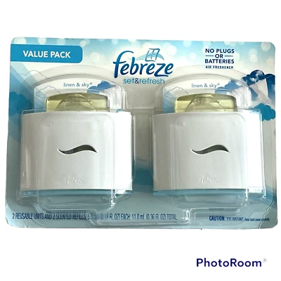 $24.99 • Buy Febreze Set & Refresh Value Pack 2 Reuseable Units & 2 Refills Linen & Sky NEW