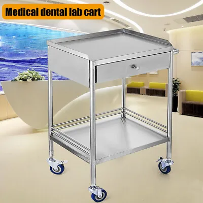 2-Tier Stainless Steel Medical Cart Mobile Lab Medical Trolley Hospital W/Drawer • $145.35