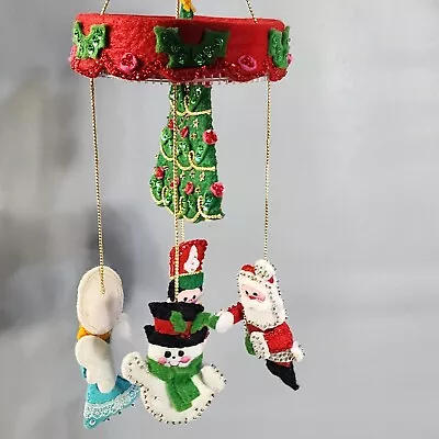 Vintage Christmas Hanging Mobile Felt Fabric Hand Made Santa Claus Snowman Angel • $30.99