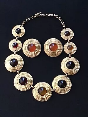 Vintage Statement Colorful Gemstone Necklace And Earrings Set • $15.99