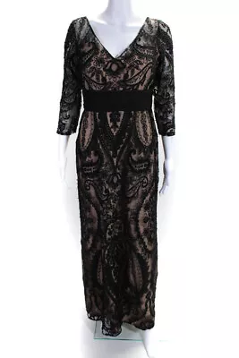 Montage By Mon Cheri Womens Black Beaded Lace Empire Waist Gown Dress Size 10 • $73.19