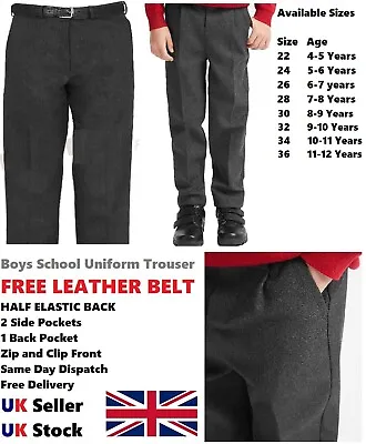 School Uniform Trousers For Boys And Girls Elasticated Waist Free Leather Belt • £6.99