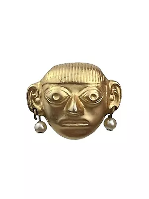 KJL Kenneth Jay Lane Mayan Aztec Brushed Gold Tone Face Clip On Earring SINGLE • $16.99