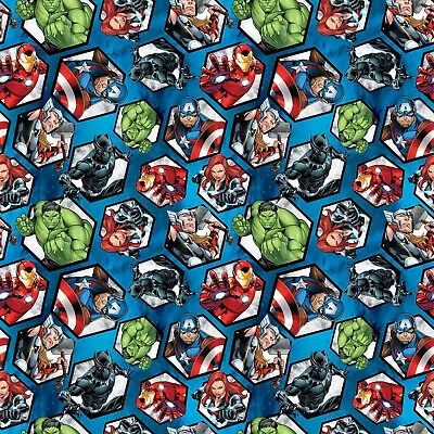 $5.25 • Buy 15 L X 45 W Marvel Superhero Badge Blue Cotton Fabric Spider-Man Avengers Hulk