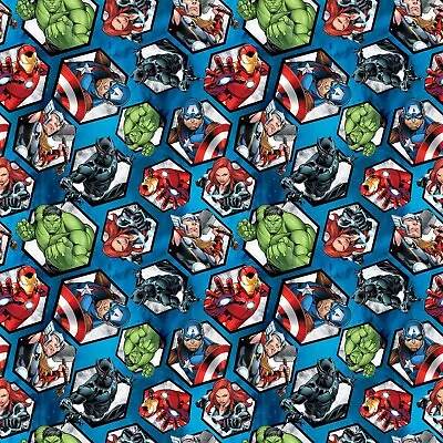 $5.25 • Buy 15 L X 45 W Marvel Superhero Badge Blue Cotton Fabric Spider-Man Avengers Hulk