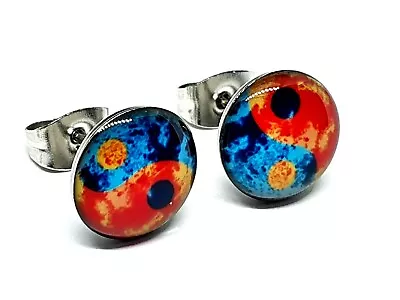 Yin Yang Stud Earrings Unisex Fire & Ice Goth Boho Alternative Balanced Earrings • £3.95