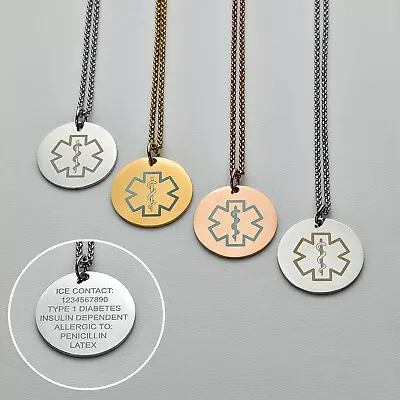 Personalised Medical ID Alert Stainless Steel Necklace 25mm 18|20|22|24  P2 • £24.99