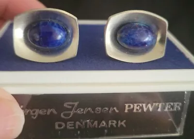 Vintage MCM Jorgen JENSEN Pewter Blue  Lapis Lazuli Cufflinks In Original Box  • $55