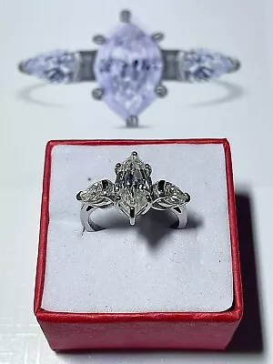 925 Sterling Silver Rhodium Overlay Moissanite 3 Stone Ring 2.7 Carat Size M+ • £30