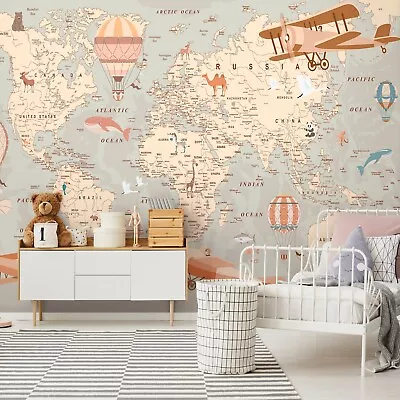 144x100inch WALL MURAL Wallpaper Children's Bedroom Nursery Adventure Map Planes • $96.13
