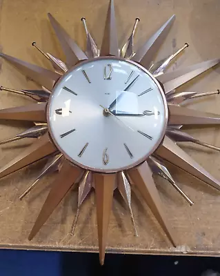 Vintage Mid Century Metamec Sunburst Wall Clock. Retro Clock 18  Working • £27