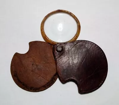 Vtg Atco Folding Magnifying Glass Leather | Rare Tortoise Celluloid Plastic Rim • $40