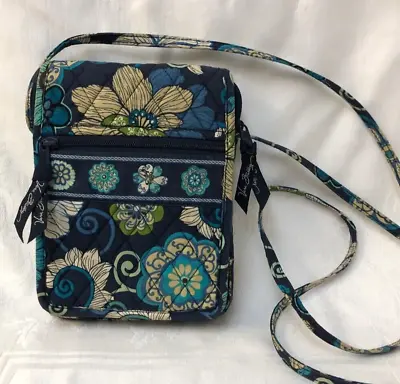 VERA BRADLEY Mod Floral Blue Pattern Purse Crossbody Bag Wallet Pockets Zipper • $14.45