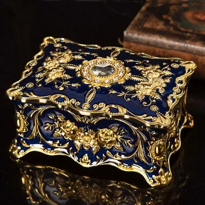 Blue Tin Alloy  Rectangle  Music Box   ♫ Clair De Lune Debussy ♫ • $39.89