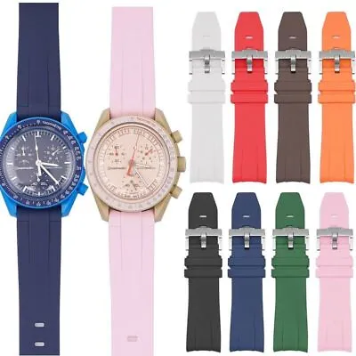 £20.39 • Buy Curved Rubber Watch Strap Fit For Swatch Omega Speedmaster Joint Moon Swatch