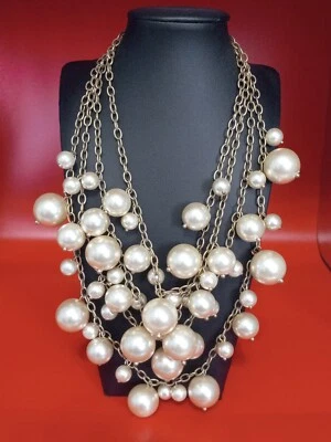 $22.99 • Buy J.Crew Antique Gold Tone Chain 4 Strand Ivory Faux Pearl Bubble Ball Necklace