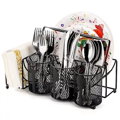 Metal Utensil Caddy With 5 Compartments Black Mesh Silverware Caddy Organize... • $39.88