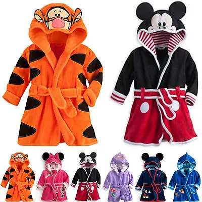 Kids Baby Boys Girls Bathrobe Warm Fleece Hooded Bath Robes Nightwear Sleepwears • £9.49