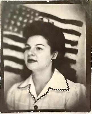 ARCADE PHOTO BOOTH Vintage Snapshot 1940s WWII US AMERICAN FLAG PATRIOTIC WOMAN • $5.99