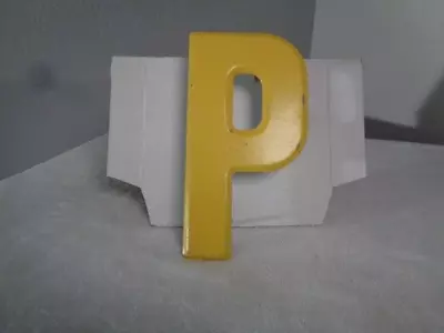 Vintage Metal 7.5  Tall Marquee Letter P Chipped Yellow Paint  • $20