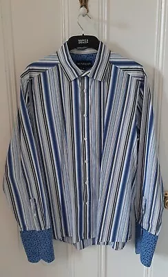 M&S Men's Autograph Shirt- XL- Blue Striped - Luxury Fabric 100% Cotton  VGC • £5