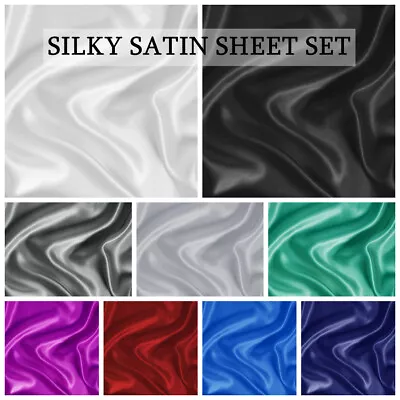 Luxury Super Soft Silky Satin Fitted/ Flat Sheet Pillowcases Bed Set 9 Colours • $39.95