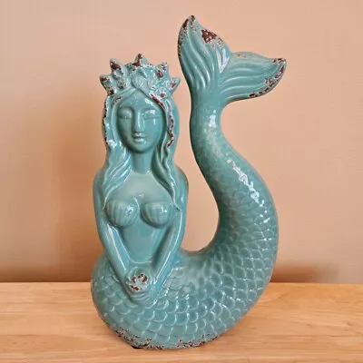 Mermaid Ceramic Statue Seafoam Green With Weathered Look Edges NEW • $19.99