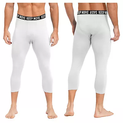 Men’s Leggings Athletic  3/4 Compression Baselayer Tight Pants Running Bottoms • $13.19