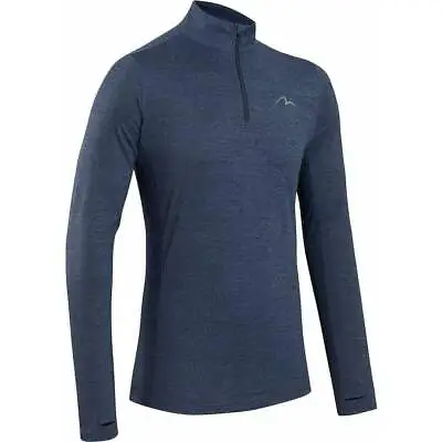 More Mile Mens Core Training Top Half Zip Long Sleeve Blue Sports Fitness Jersey • £18.50