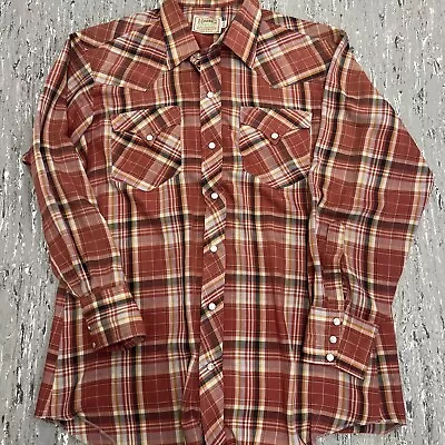 VINTAGE H Bar C Shirt Men Large 16 - 32 Pearl Snap Western Long Sleeve USA Made • $25