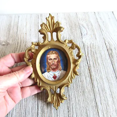 Vintage Florentine PIcture Frame W/picture Of Jesus Italy Plastic/Gold • $19.99