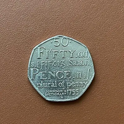 Johnson's Dictionary 1755 Saxon Plural Of Penny 2005  50p Fifty Pence Coin • £2.50