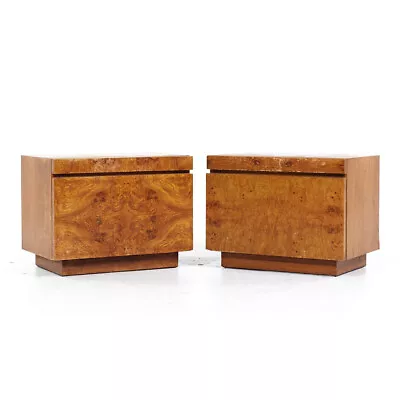 Milo Baughman Style Lane Mid Century Burlwood Nightstands - Pair • $3847