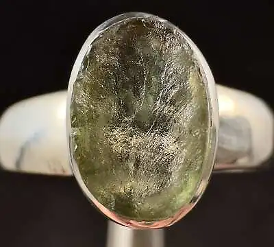 Raw MOLDAVITE Ring - Size 7.75 Sterling Silver - Genuine Jewelry Gift 53569 • $81