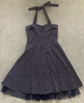 QUIZ 50's Dress - Navy Polka Dot - Tie Up Halterneck - Under Net Skirt - Size 12 • £9.99