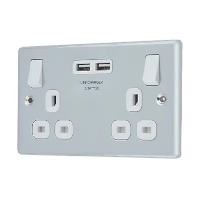 Lap 13a 2-gang Sp Switched Socket + 3.1a 2-outlet Type A Usb Charger Polished Ch • £13.14