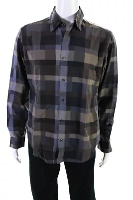 Missoni Mens Woven Plaid Collared Long Sleeved Button-Down Shirt Gray Size 52 • $60.99