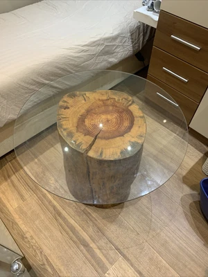 £30 • Buy Solid Tree Trunk Table With Plate Glass Top Ready For Spring