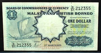 Malaya And British Borneo 1 Dollar 1959 VF Crisp Original • $15.95